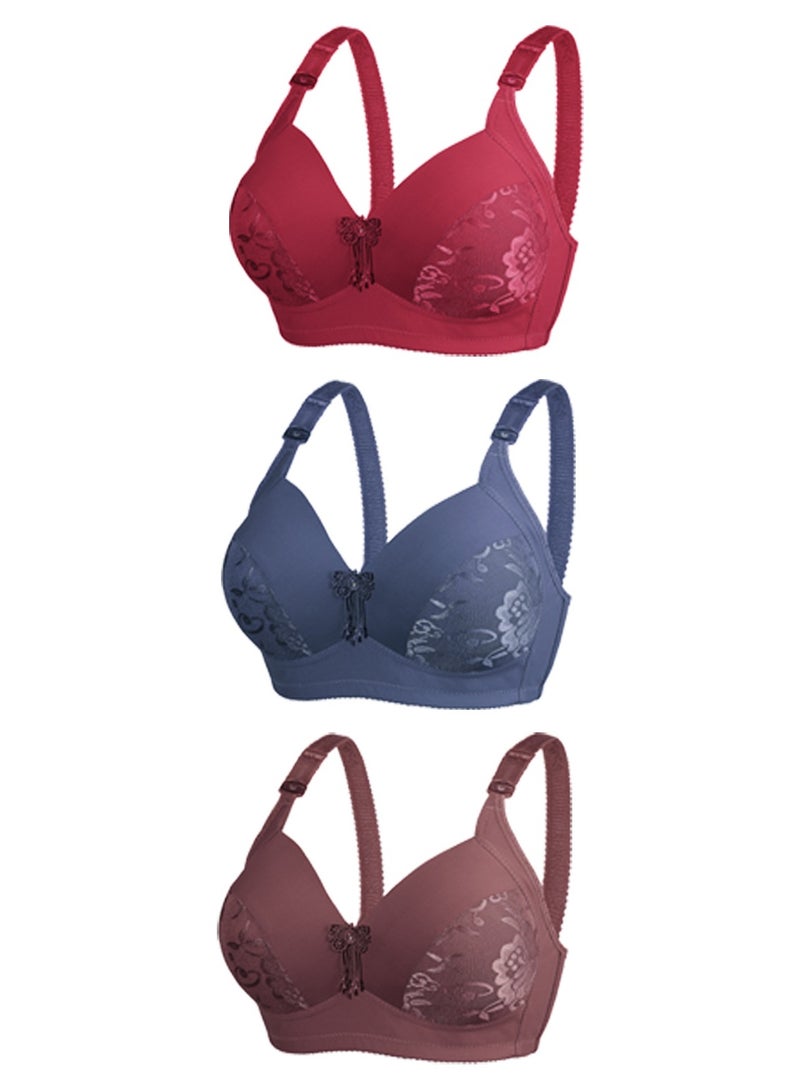 3-piece Set Of Large-Size D-cup Bras Without Underwire For Middle-aged And Elderly People - Image 1