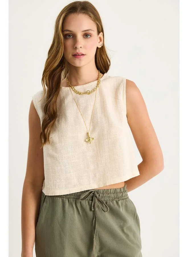 Ginger Linen Blend Relaxed Fit Top