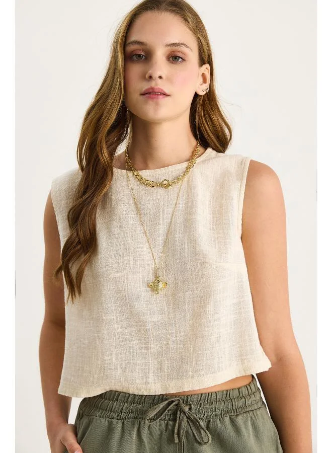 Ginger Linen Blend Relaxed Fit Top