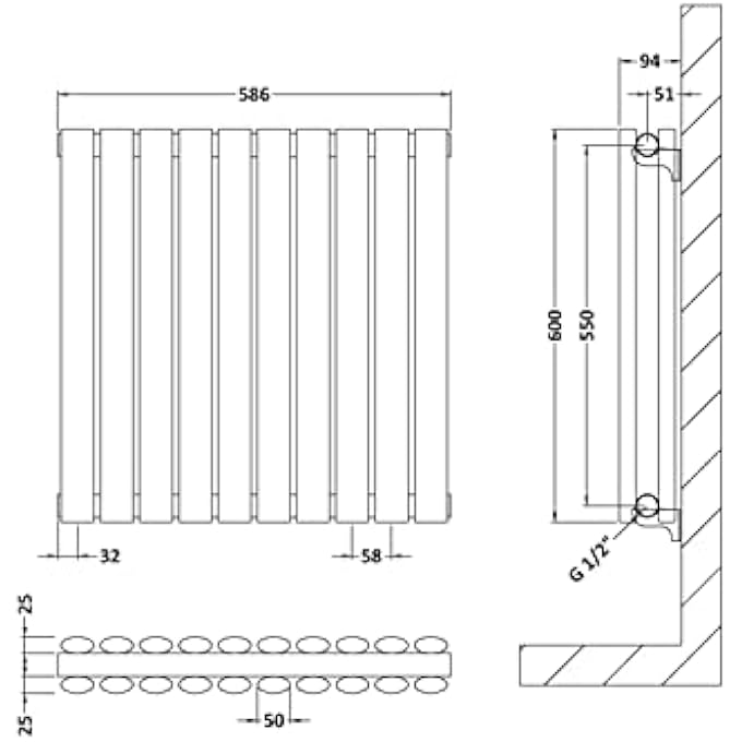 HL338D REVIVE MODERN HOME WALL MOUNT DESIGNER HORIZONTAL DOUBLE PANEL RADIATOR, 600MM X 586MM X 78MM, HIGH GLOSS WHITE - Image 2