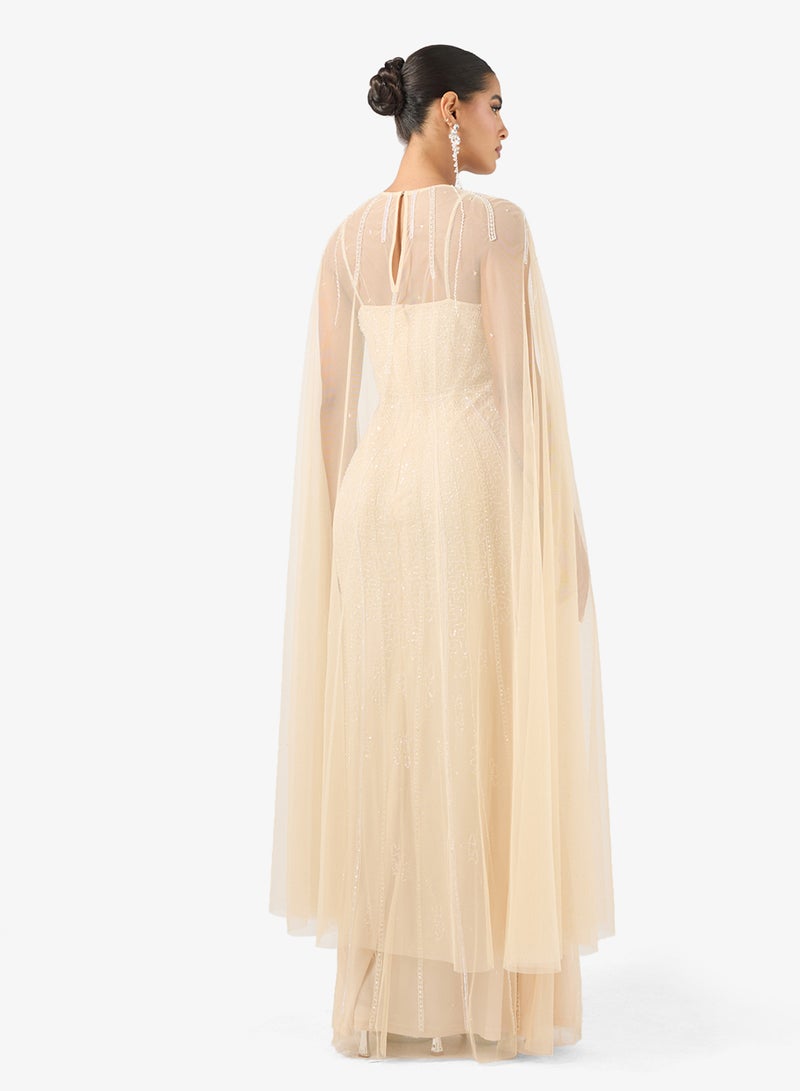 Namshi x Bead Embellished A Line Gown with Cape - Image 2