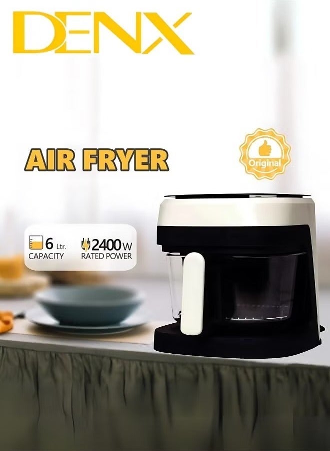 Denx Air Fryer for Healthy Frying, Grilling, Baking, and Roasting, 6-Liter Capacity, 2400 Watts, White/Black - Image 4