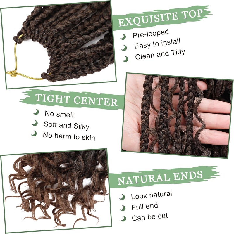 Eerya Goddess Box Braids Crochet Hair 14 Inch 8 Packs Pre-looped Bohemian Crochet Boho Box Braids With Curly Ends 3X Crochet Braids Hair for Women Synthetic Braiding Hair (14 inch, T30) - Image 4