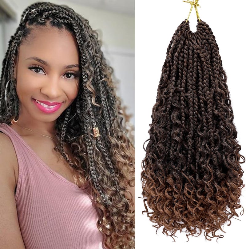 Eerya Goddess Box Braids Crochet Hair 14 Inch 8 Packs Pre-looped Bohemian Crochet Boho Box Braids With Curly Ends 3X Crochet Braids Hair for Women Synthetic Braiding Hair (14 inch, T30) - Image 1