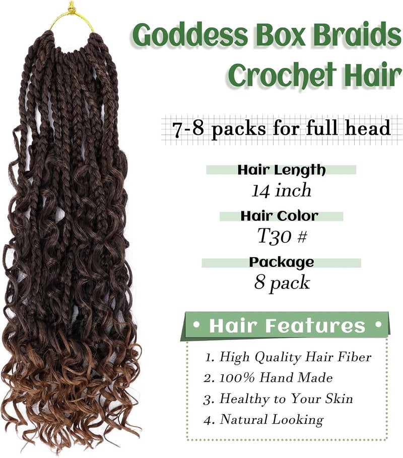 Eerya Goddess Box Braids Crochet Hair 14 Inch 8 Packs Pre-looped Bohemian Crochet Boho Box Braids With Curly Ends 3X Crochet Braids Hair for Women Synthetic Braiding Hair (14 inch, T30) - Image 3