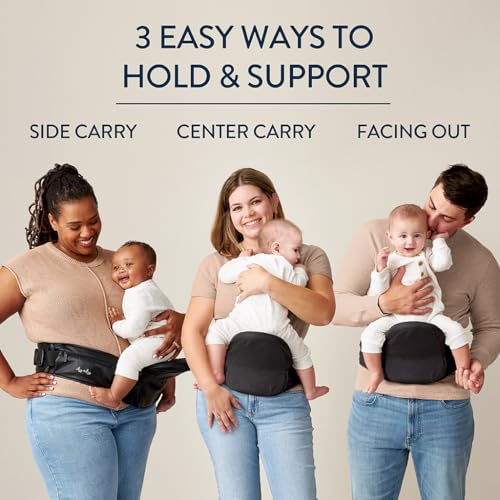 Itzy Ritzy Hip Seat Baby Carrier Foldable 3Position Infant Toddler Carrier Supports 1244 lbs Strapless Lightweight Design Includes Zippered Pocket Extender to Fit Waists up to 62 Black - Image 3