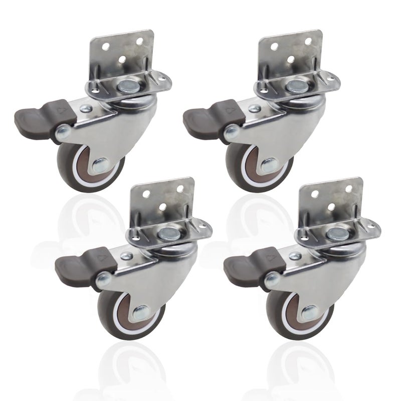 Heavy Duty Side Mount Caster Wheels 4PCS Ball Bearing 360 Swivel Rubber Plate 1 25 Inch L Braking Shape - Image 1