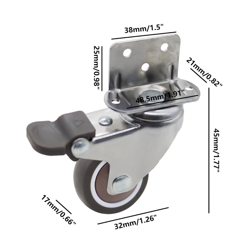 Heavy Duty Side Mount Caster Wheels 4PCS Ball Bearing 360 Swivel Rubber Plate 1 25 Inch L Braking Shape - Image 3