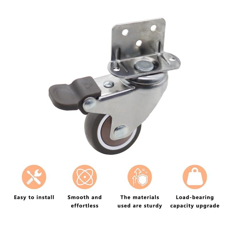 Heavy Duty Side Mount Caster Wheels 4PCS Ball Bearing 360 Swivel Rubber Plate 1 25 Inch L Braking Shape - Image 4
