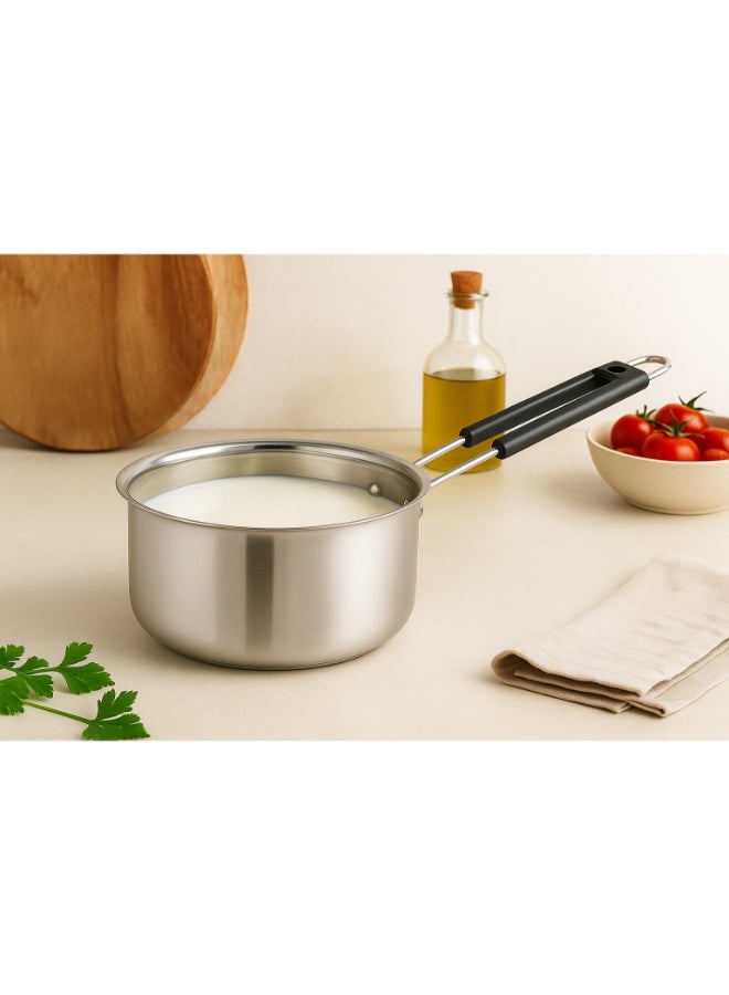 ايست من نون Stainless Steel Sauce/Tea Pan with Rubber padded Handle, 18 cm/ 2.3 Litre, Silver | Induction Safe | Flame Safe | Hot Plate Safe | Dishwahser Safe - Image 2