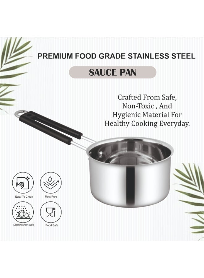 ايست من نون Stainless Steel Sauce/Tea Pan with Rubber padded Handle, 18 cm/ 2.3 Litre, Silver | Induction Safe | Flame Safe | Hot Plate Safe | Dishwahser Safe - Image 5
