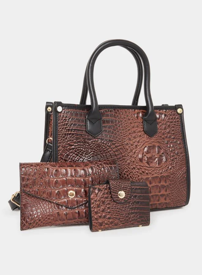 تايك تو Take Two Croc Skin Double Top Handles Handbag with Purse Set