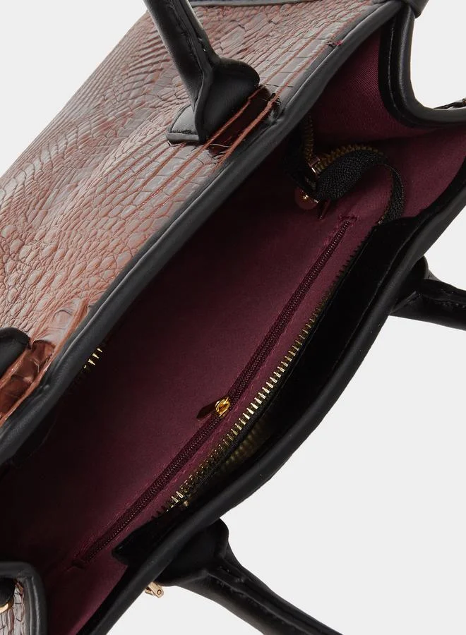 تايك تو Take Two Croc Skin Double Top Handles Handbag with Purse Set