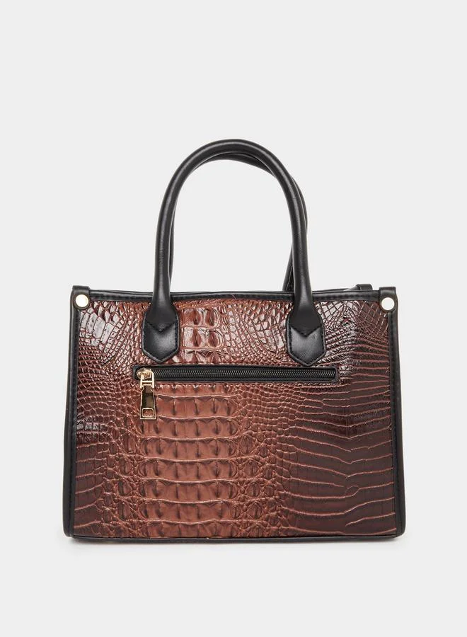 تايك تو Take Two Croc Skin Double Top Handles Handbag with Purse Set