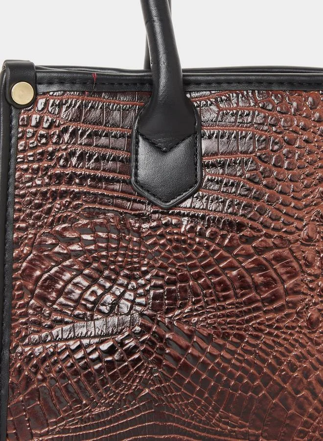 تايك تو Take Two Croc Skin Double Top Handles Handbag with Purse Set