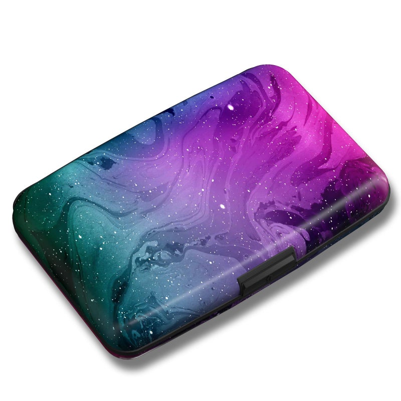 Maicican Credit Card Holder, Mini RFID Blocking Aluminum Wallet Slim Metal Hard Case Travel Wallet ID Case for Women and Men, 4.3 x 2.9 Inches (Purple Marble) - Image 1