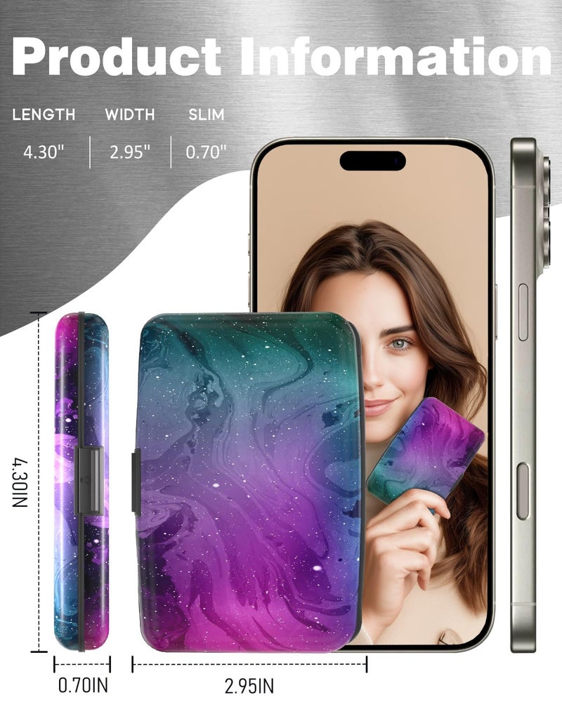 Maicican Credit Card Holder, Mini RFID Blocking Aluminum Wallet Slim Metal Hard Case Travel Wallet ID Case for Women and Men, 4.3 x 2.9 Inches (Purple Marble) - Image 4