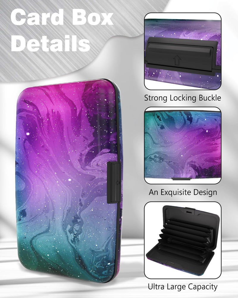 Maicican Credit Card Holder, Mini RFID Blocking Aluminum Wallet Slim Metal Hard Case Travel Wallet ID Case for Women and Men, 4.3 x 2.9 Inches (Purple Marble) - Image 3