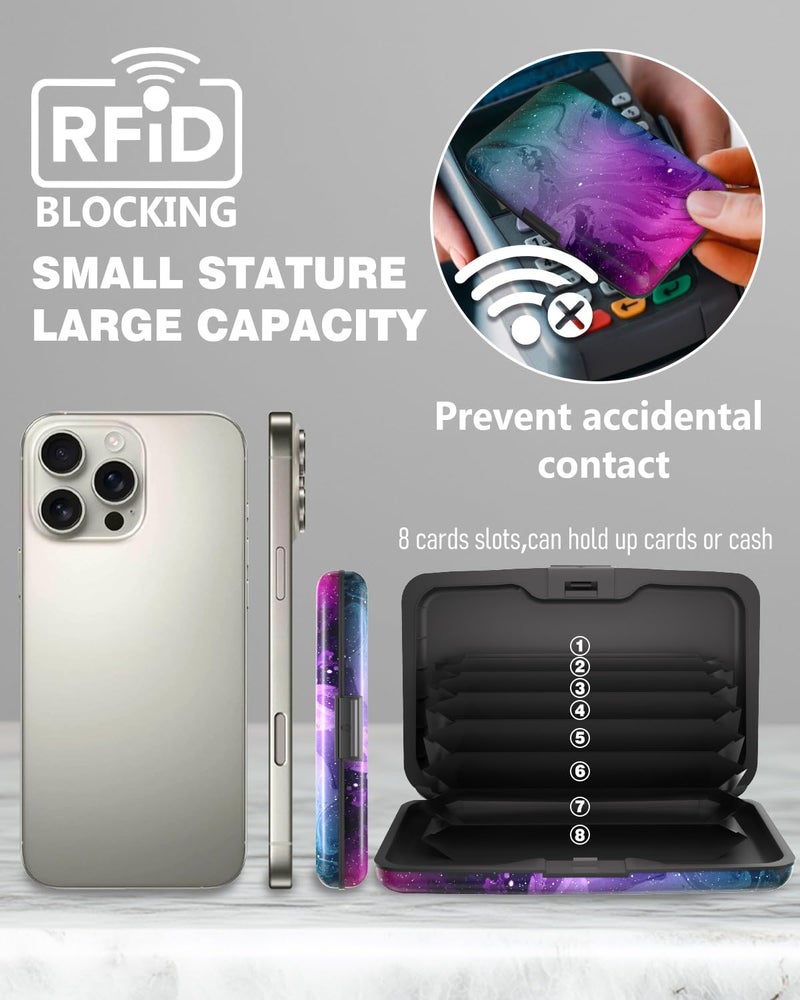 Maicican Credit Card Holder, Mini RFID Blocking Aluminum Wallet Slim Metal Hard Case Travel Wallet ID Case for Women and Men, 4.3 x 2.9 Inches (Purple Marble) - Image 2