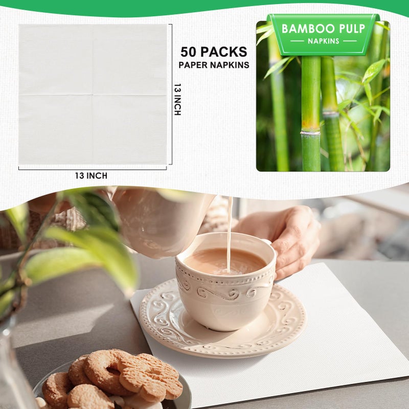 Gezond Compostable Paper Plates Set 300pcs - 10 Inch Eco-friendly White Square Disposable Sugarcane Plates With Napkins and Biodegradable Heavy-duty Utensils for Party - Image 3