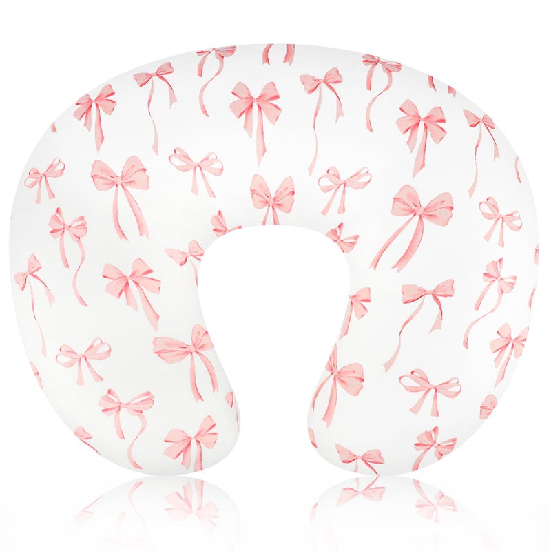 DAYEEBALL Nursing Pillow Cover, Removable Nursing Covers for Breastfeeding Pillows, Stretchy and Soft Fit for Baby Girls Boys Newborn, Pink Bow(Only Cover) - Image 1