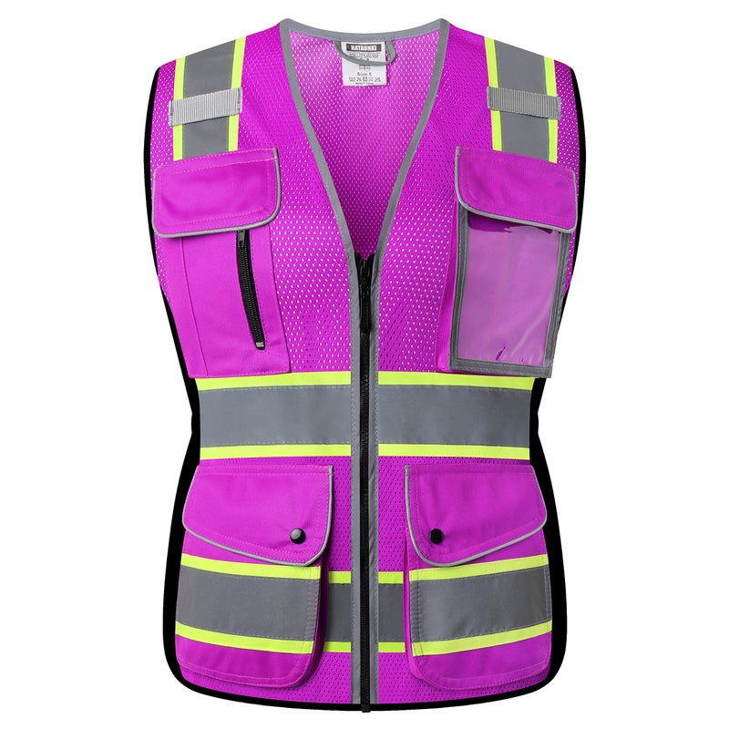 HATAUNKI Reflective Safety Vest for Women Mesh High Visibility Vest with 8 Pockets and Front Zipper High Vis Vest Work Vests Meets ANSI/ISEA Standards(Purple-16, Large) - Image 5