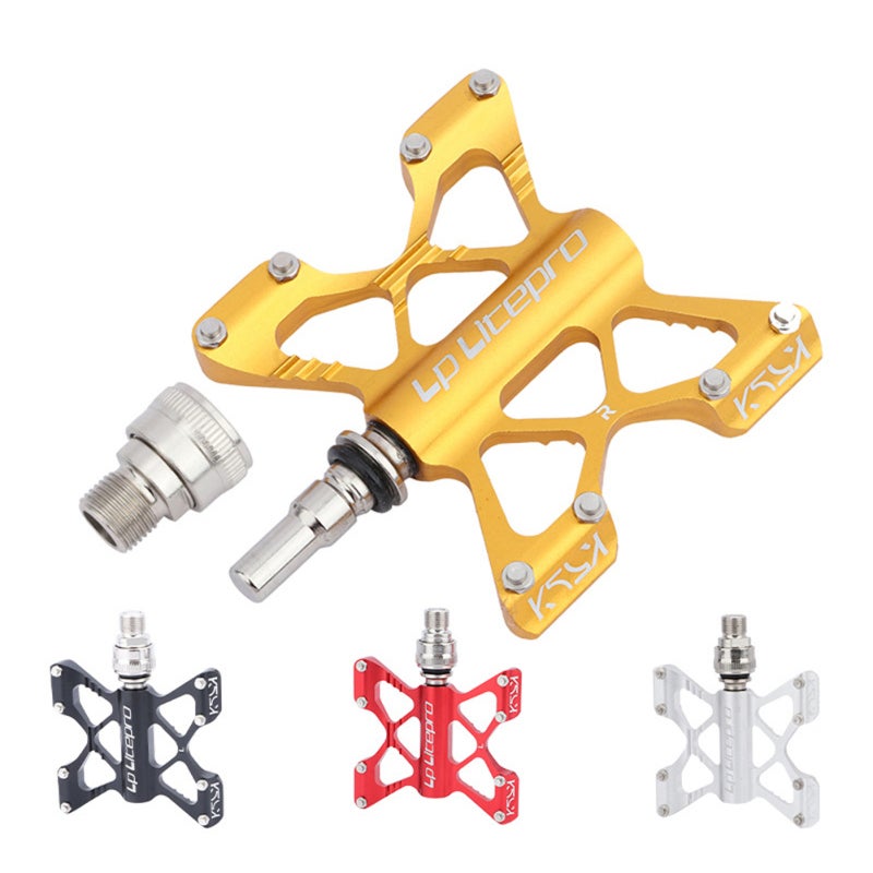Litepro Bike Pedal: 1 Gold Aluminum Alloy & Stainless Steel Quick Release Pedal - Easy Install & Disassemble Hollow Lightweight Sealed Bearing Pedal Replacement for Folding Mountain Road Bikes - Image 2
