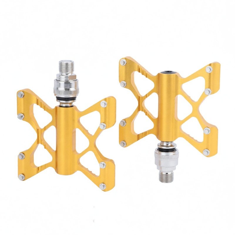 Litepro Bike Pedal: 1 Gold Aluminum Alloy & Stainless Steel Quick Release Pedal - Easy Install & Disassemble Hollow Lightweight Sealed Bearing Pedal Replacement for Folding Mountain Road Bikes - Image 1