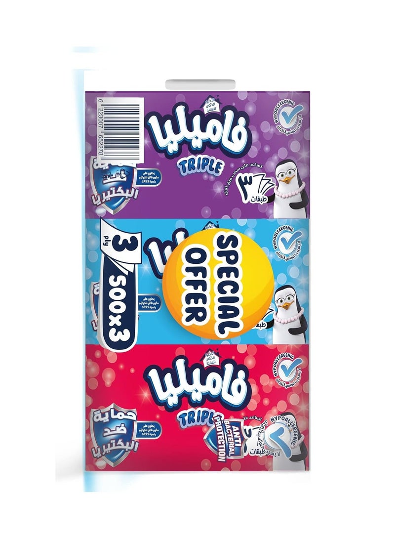 Familia Anti Bacterial Facial Tissues 3 Ply 500 x 3 - Image 1