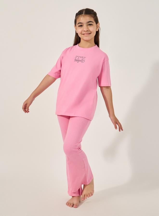 Styli Typography Print T-Shirt and Drawstring Pyjama Set - Image 1