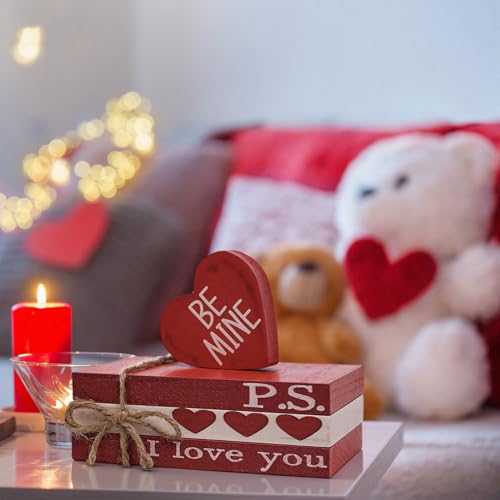 Sm:)e Smile Valentine's Day Wooden Book Decor, Be Mine, I Love You, Heart - Themed Shelf Signs, Valentine Indoor Decoration - Image 5