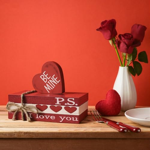 Sm:)e Smile Valentine's Day Wooden Book Decor, Be Mine, I Love You, Heart - Themed Shelf Signs, Valentine Indoor Decoration - Image 4