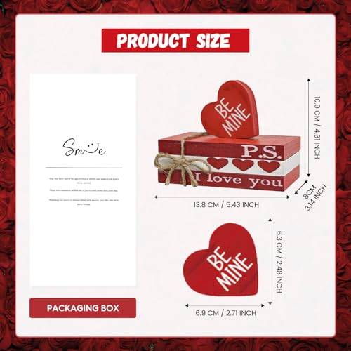 Sm:)e Smile Valentine's Day Wooden Book Decor, Be Mine, I Love You, Heart - Themed Shelf Signs, Valentine Indoor Decoration - Image 2