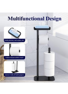Arabest Toilet Paper Holder Stand, Floor standing toilet roll holder with Phone Shelf, Standing Toilet Paper Holder for Bathroom  - Image 2