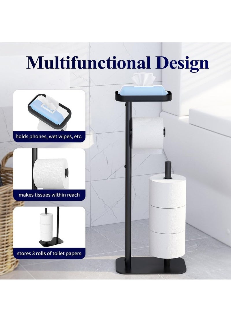 Arabest Toilet Paper Holder Stand, Floor standing toilet roll holder with Phone Shelf, Standing Toilet Paper Holder for Bathroom  - Image 2