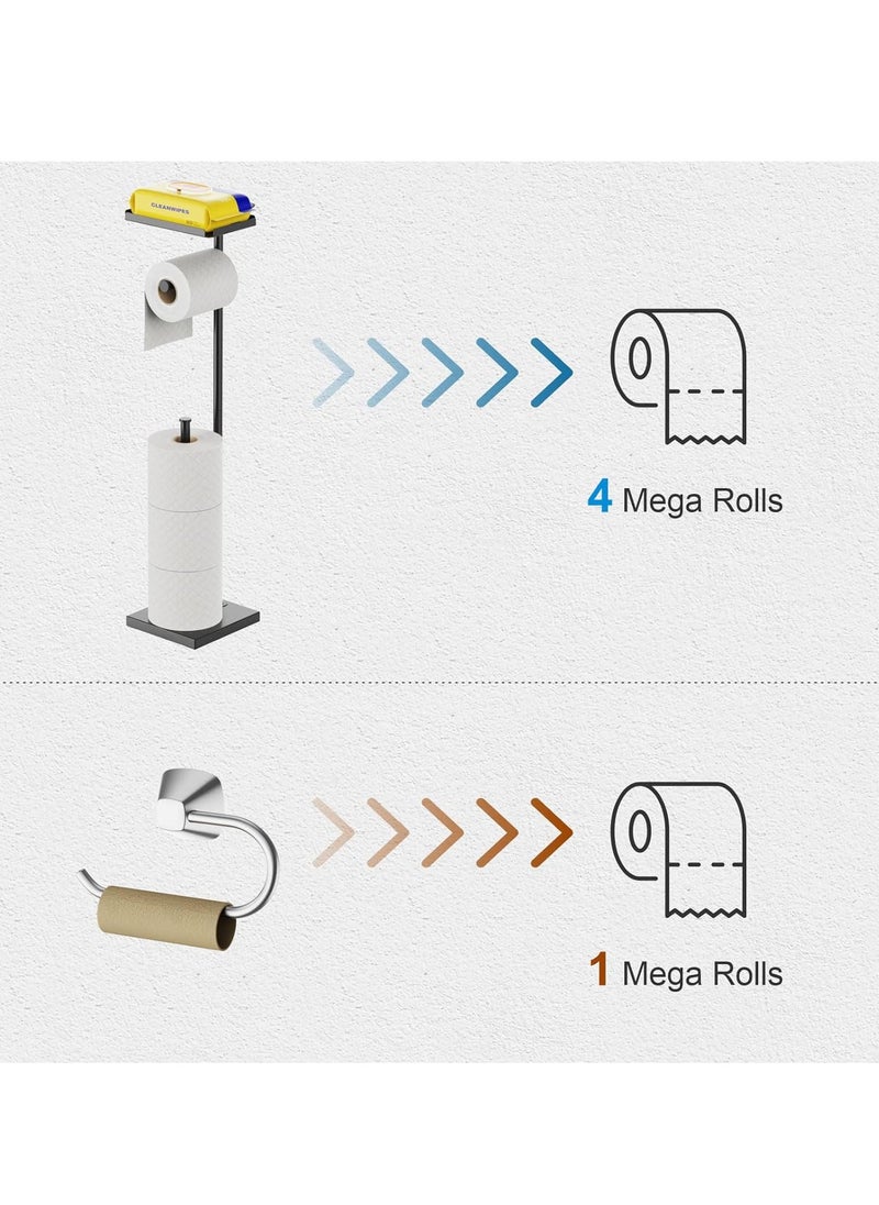 Arabest Toilet Paper Holder Stand, Floor standing toilet roll holder with Phone Shelf, Standing Toilet Paper Holder for Bathroom  - Image 5