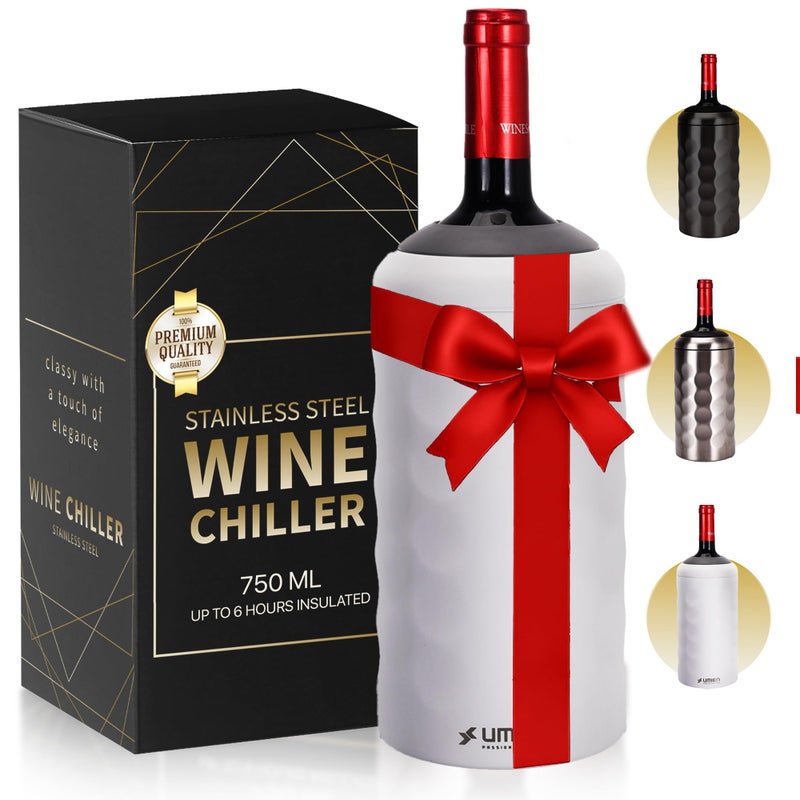 UMIEN Premium Wine Chiller - 750ml Stainless Steel Wine Bottle Cooler, Vacuum Insulated & Double-Walled - Keeps Wine Cold for 6+ Hours - Champagne Chiller Sleeve for Most Bottles - White - Image 1