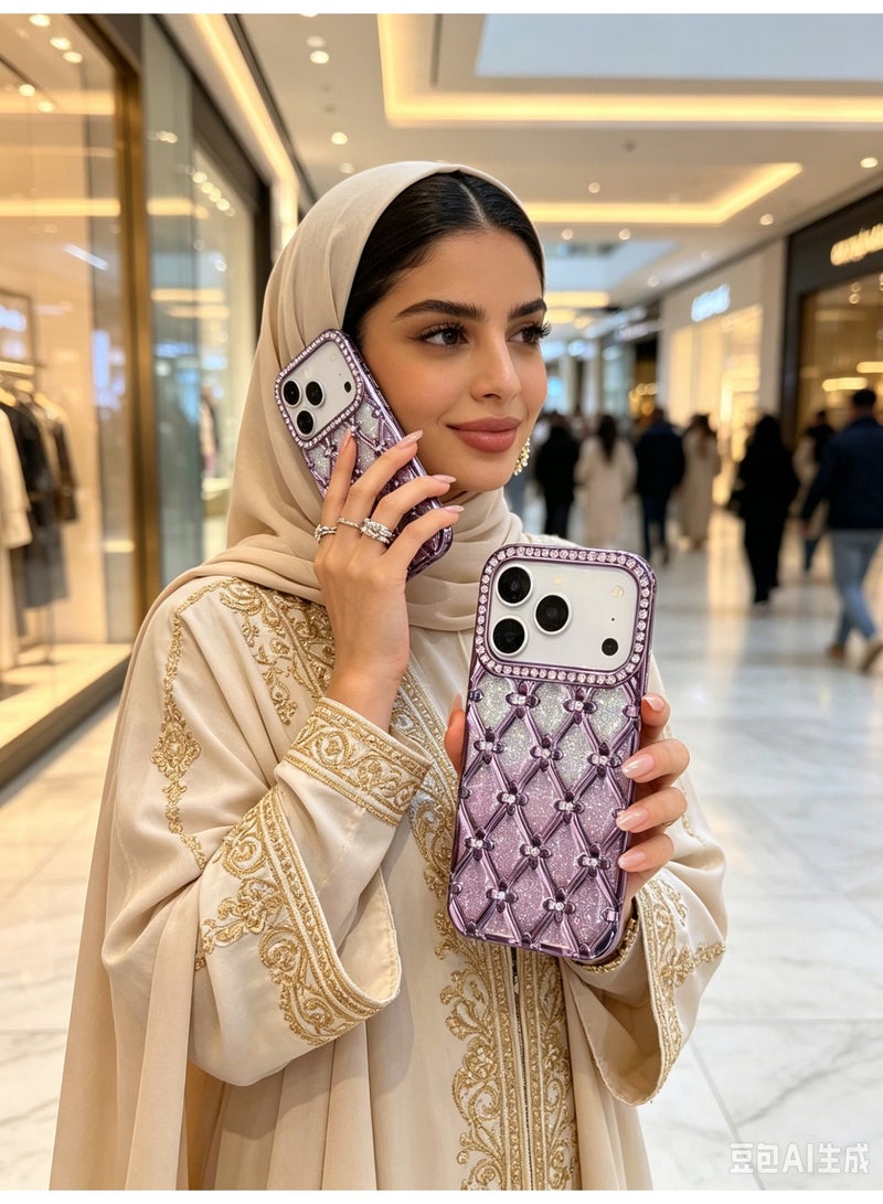 غلاف هاتف كريستالي مطلي بالكهرباء أنيق مع سوار من الأحجار الكريمة الفاخرة لهاتف آيفون 17 برو ماكس - Image 3