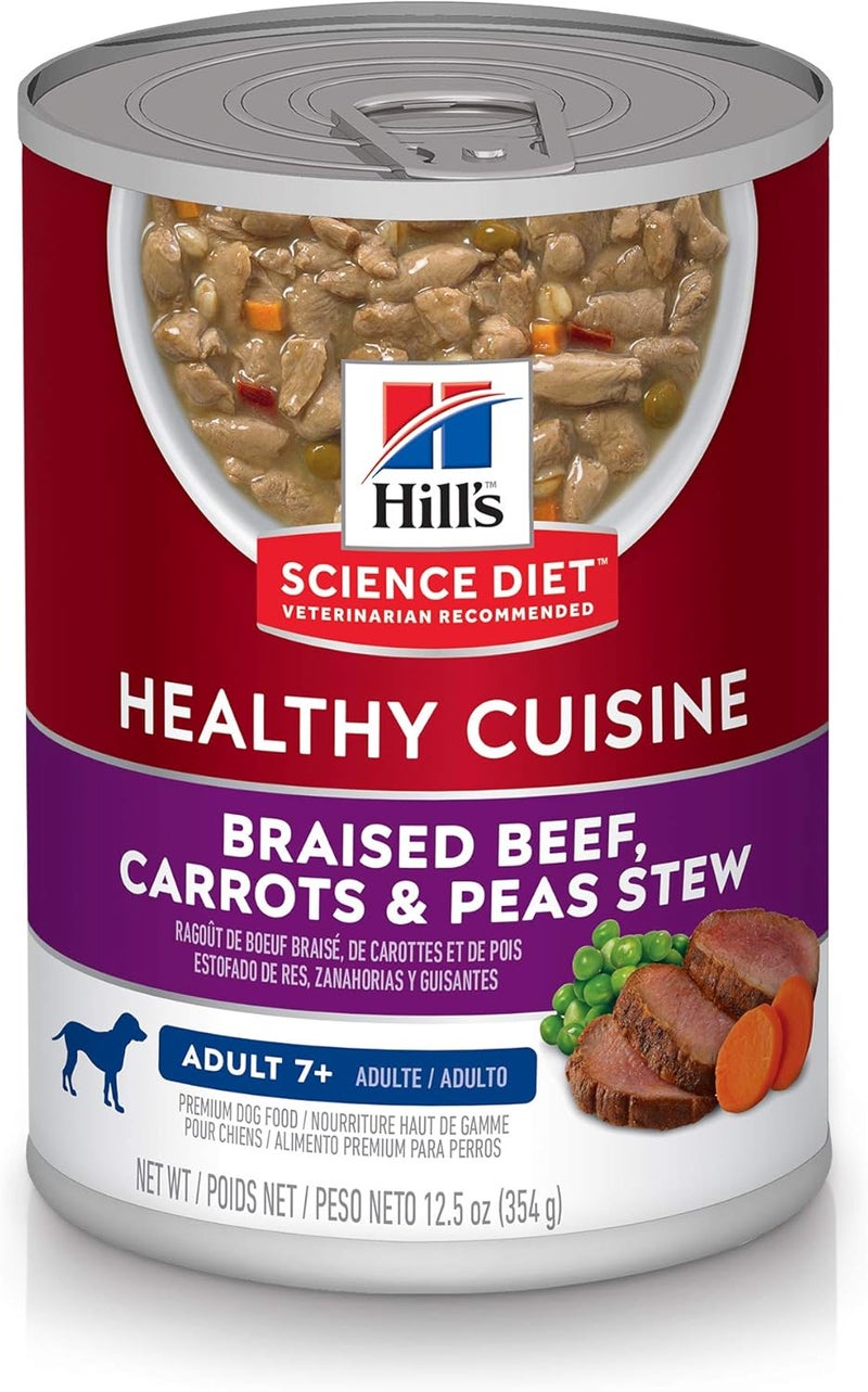 Hills Science Diet Healthy Cuisine Senior Adult 7 Senior Premium Nutrition Wet Dog Food Braised Beef Carrots  Peas Stew 125 oz Can Case of 12 - Image 1
