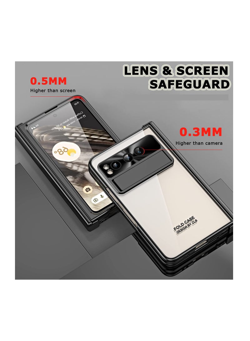Excefore Compatible Transparent Case for Google Pixel Fold Case Clear with Screen Protector & Hinge Protection,Ultra Thin Plating PC Protective Case for Pixel Fold Case Stand,Pixel Fold Phone Cover(Black) - Image 3
