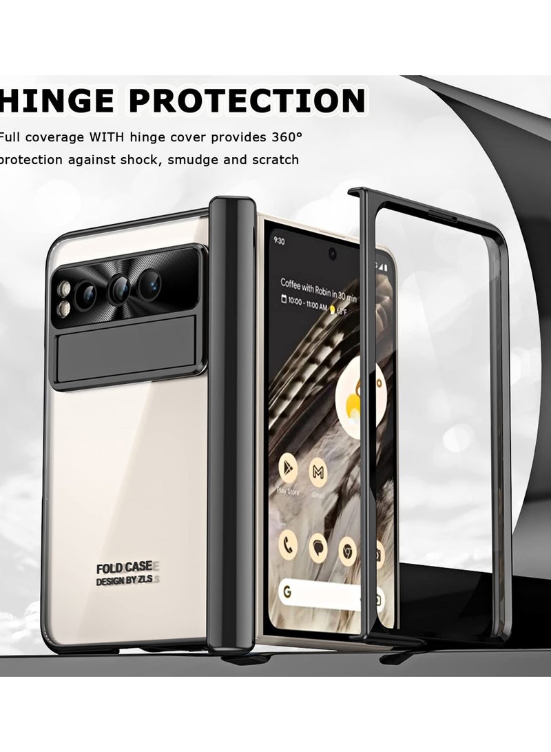 Excefore Compatible Transparent Case for Google Pixel Fold Case Clear with Screen Protector & Hinge Protection,Ultra Thin Plating PC Protective Case for Pixel Fold Case Stand,Pixel Fold Phone Cover(Black) - Image 2