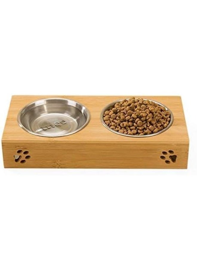 Mumoo Bear Double Pet Dog Bowl Stainless Steel Pet Bowl Bamboo Bottom Food Water Dual-use Feeding Dish - Image 3