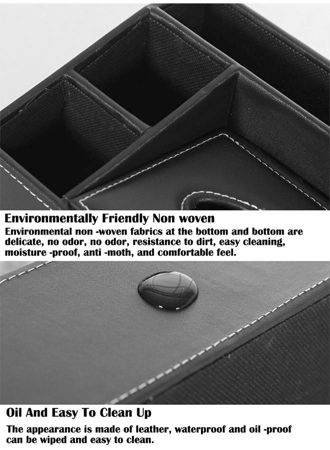 ZCM-HAPPY Multifunctional Leather Rectangular Tissue Box Tissue Storage Box with Pen Pencil Stationery Phone Remote Holder Storage Box for Home Restaurant and Office - Image 3