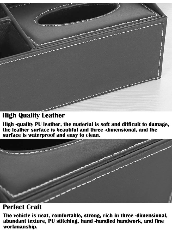 ZCM-HAPPY Multifunctional Leather Rectangular Tissue Box Tissue Storage Box with Pen Pencil Stationery Phone Remote Holder Storage Box for Home Restaurant and Office - Image 4