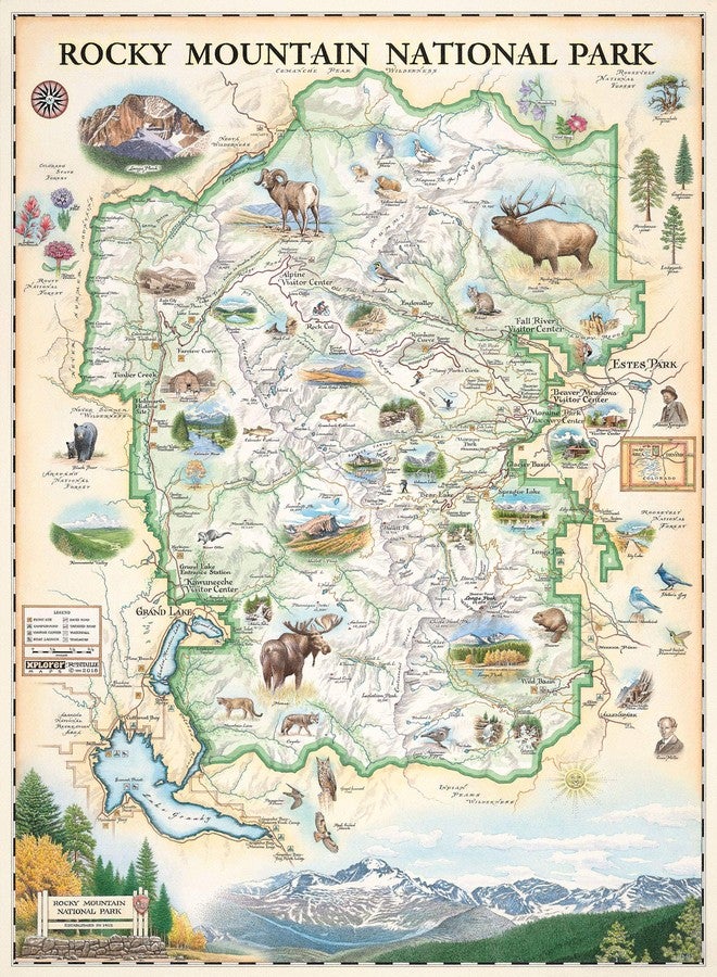 Xplorer Maps Rocky Mountain National Park Hand-Drawn Map - 18x24 Vintage-Style Lithographic Print - Made in USA - Image 1