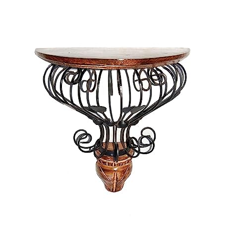 CRAFTCASTLE Wooden & Wrought Iron Fancy Wall Bracket Shelf/Plant Stand/Garden Decor Bracket Rack for Home & Living Room .Black & Brown (35X30X15) CM - Image 5