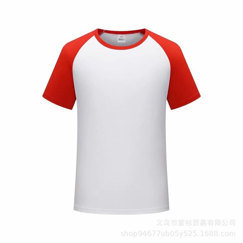 Modal Raglan short-sleeved classmate party overalls work clothes printed logo round neck T-shirt couples parents custom Rose Red  - Image 5