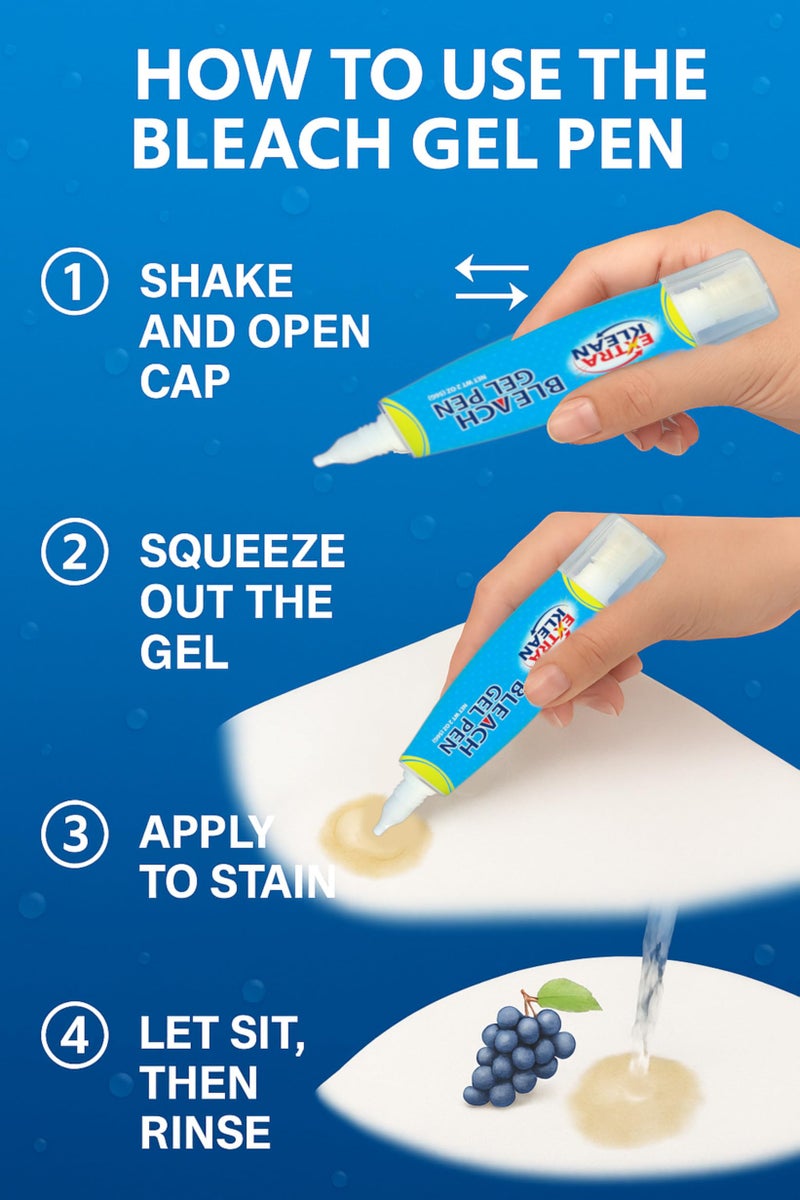 Bleach Gel Stain Remover Pen - Travel Size Toiletry for Clothing, Instant Spot Cleaner, Travel Essentials & Accessories - Image 3