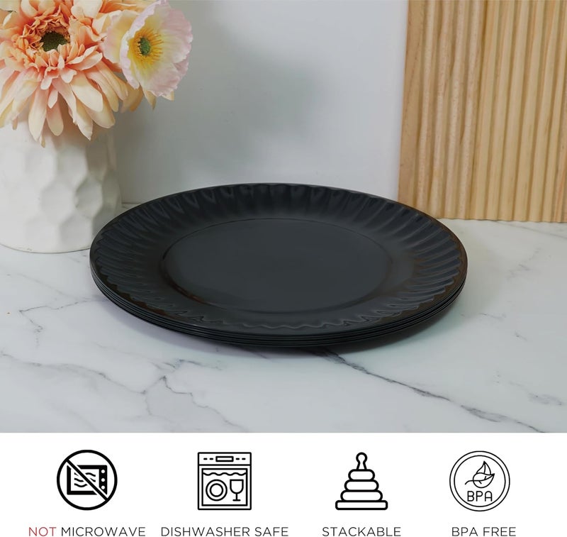 TP 105 inch Melamine Dinner Plates Set of 6 Lightweight Serving Round Salad Plate for 6 Dessert Dishes for Indoors and Outdoors Black - Image 3