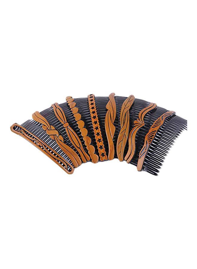NIBEMINENT Pack Of 9 Wooden Hair Comb Pin Clip Set Black/Brown - Image 1